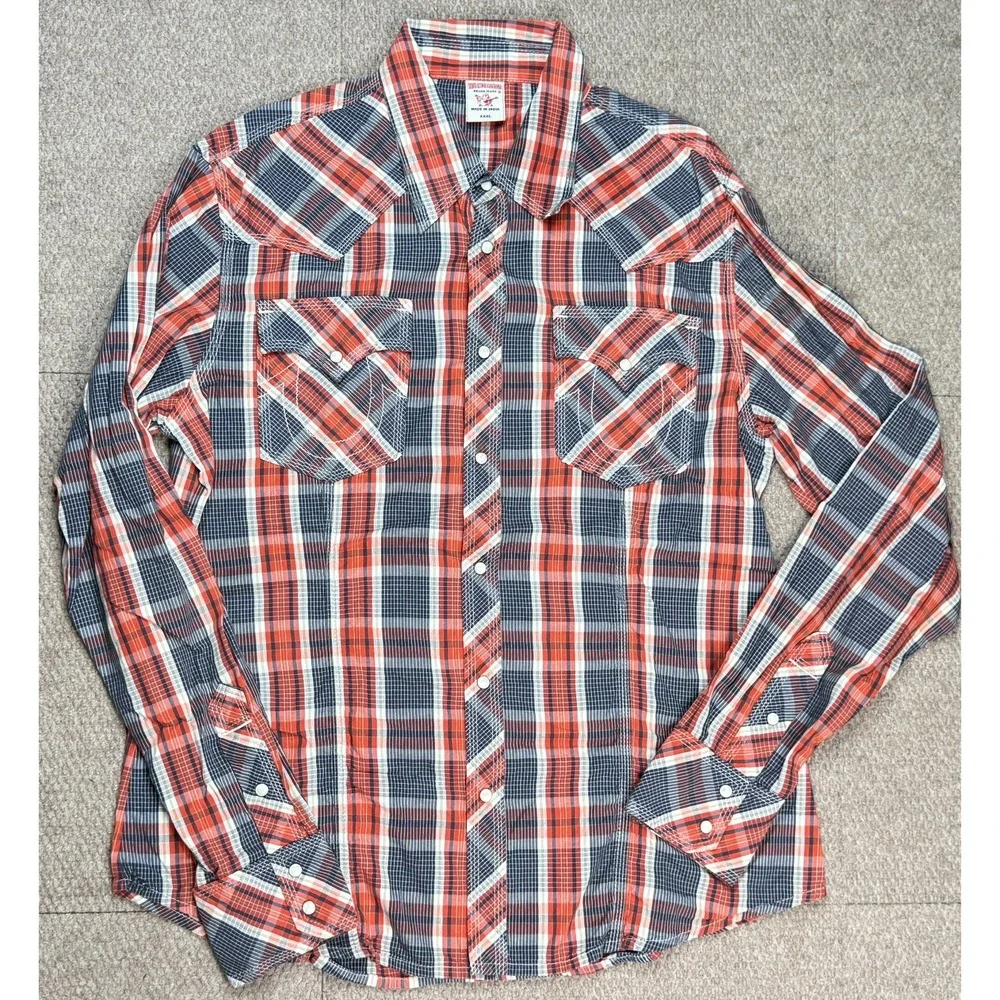True Religion Men's Button Up Long Sleeve Snap Button Western‎ Shirt Size 3XL